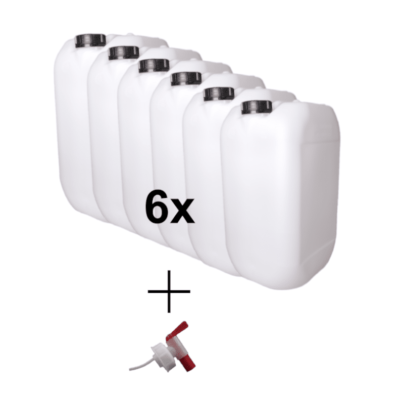 6x PE-Kanister 25 Liter + Kanister Ausgießer (61er) 