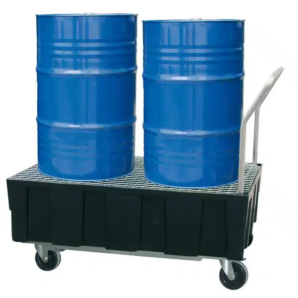 Euro-PE-Auffangwanne, mobil mit Lenk- und Bockrollen mit verzinktem Stahlgitterrost